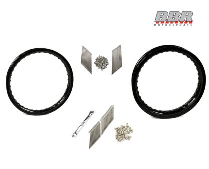 BBR Honda CRF110 Alu Felgen Kit 388-HCF-1112 / 388-KLX-1111 Felgenringe Schwarz - 391-HCF-1102 / 391-KLX-1101 Speichensätze